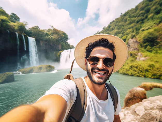 Tourist taking a selfie at the falls