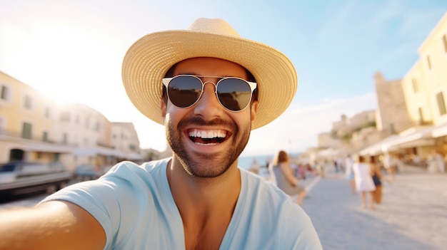 tourist taking selfie on summer vacation