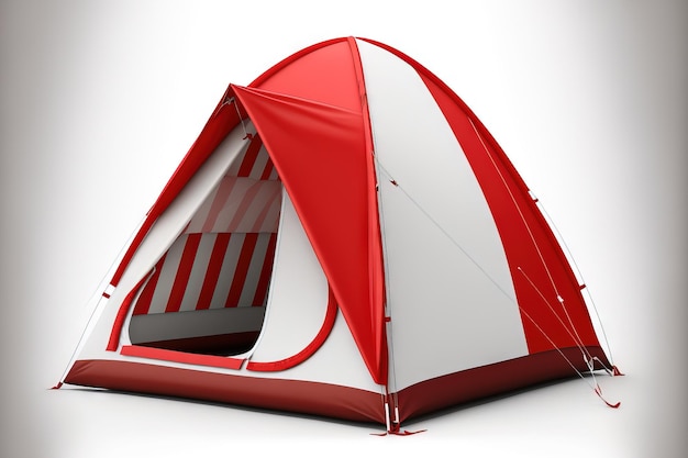 Tourist tent in red open and white isolated