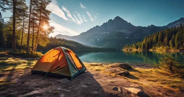 산 의 멋진 전망 을 가진 관광 텐트