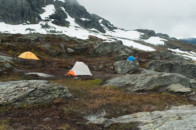 Tourist tents on the top of the mountain