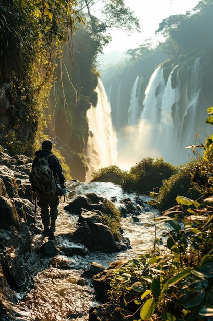 tourist at the waterfall