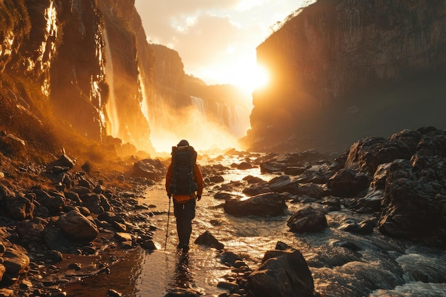 Foto turista alla cascata