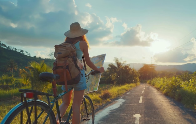 美しい観光スポットを訪れる観光客 自転車旅行 エコツーリズム 旅行 芸術