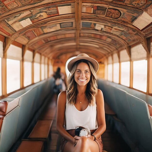 Photo tourist woman exploring the world