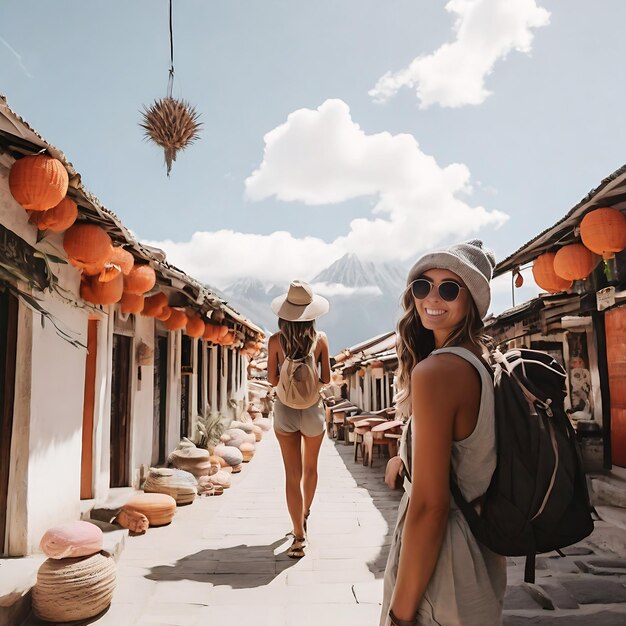 Photo tourist woman exploring the world