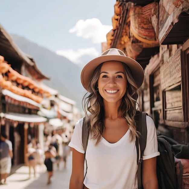 Photo tourist woman exploring the world