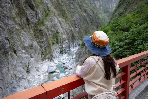 Tourist woman go hiking in Taroko national park in Hualien of Taiwan