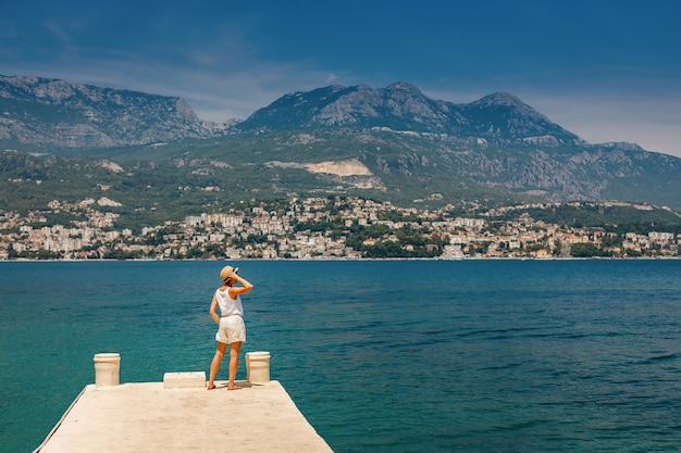 Tourist woman looking at Herceg Novi