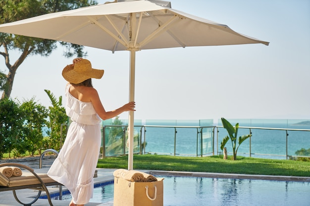 Tourist woman on vacation in hotel