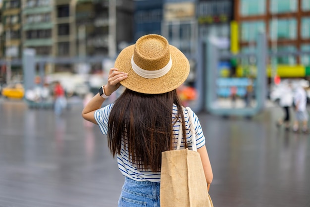 Tourist woman visit Keelung city in Taiwan