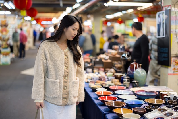 Tourist woman visit the street market