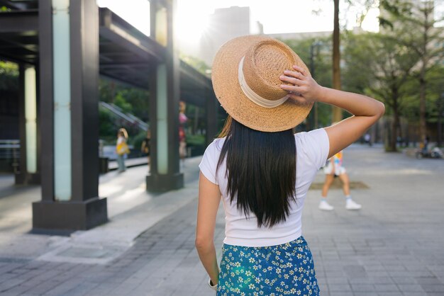 Tourist woman visit the Taipei city