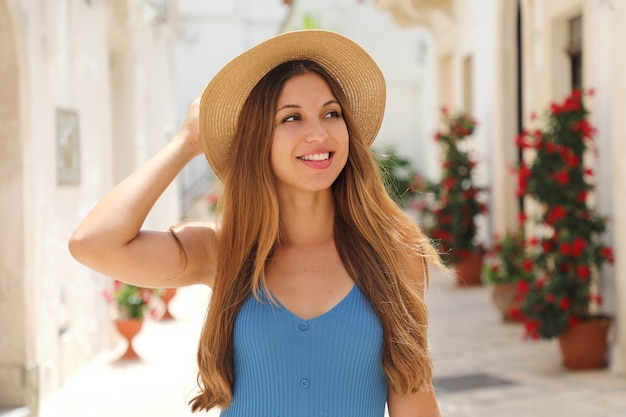 Tourist woman walking in the old town