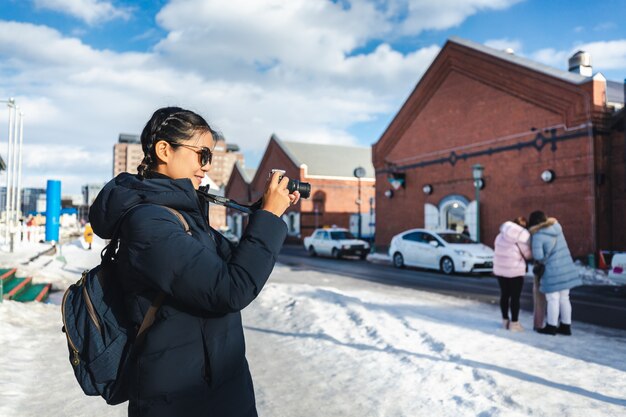 Tourist woman in winter season