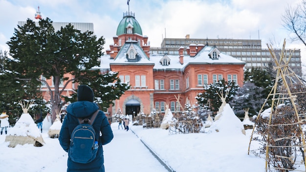 Tourist woman in winter season