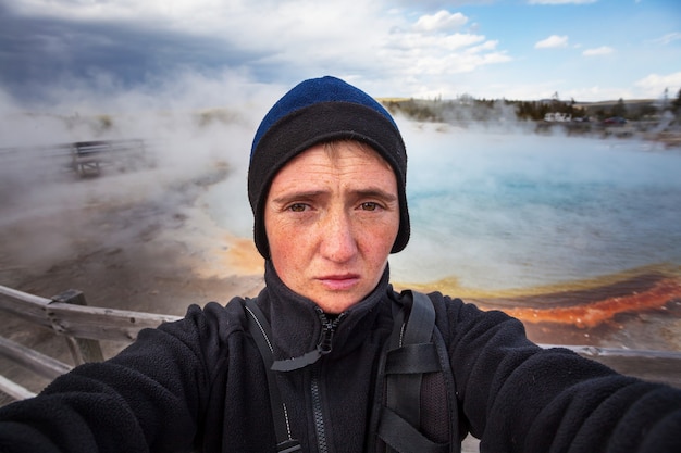 Tourist in Yellowstone National Park, USA