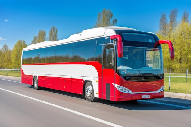 Touristic coach bus on highway road intercity regional domestic transportation driving urban modern