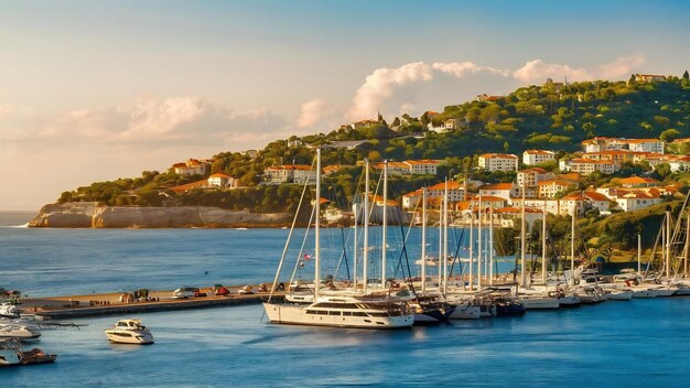 Touristic destination with view on sea and many yachts in turkey