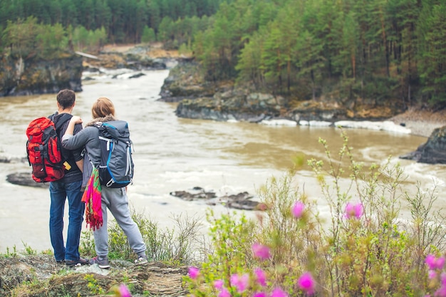 Tourists in the mountains looking at gonou river