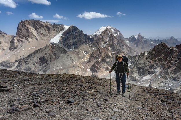 Tourists in the mountains of Tajikistan Fan Mountains