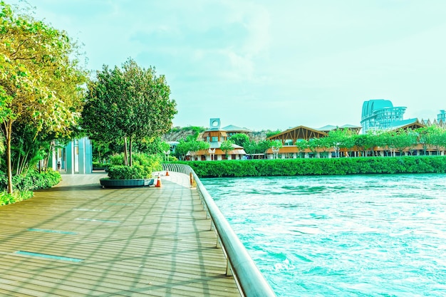 Tourists in Sentosa Boardwalk leads to Sentosa Island in Singapore. It is a walkway to reach the Sentosa Island.