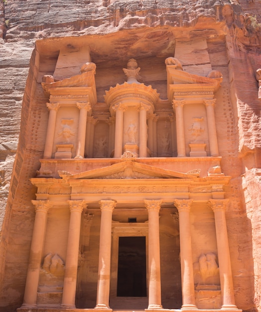 Tourists travellers visiting Petra in Jordan during summer vacation