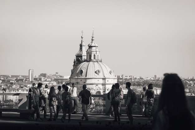 Tourists at viewpoint Mala strana Prague Czech Republic