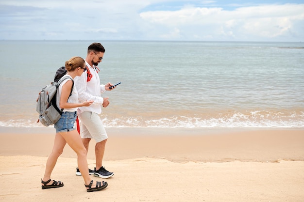 Tourists with Backpacks Walking