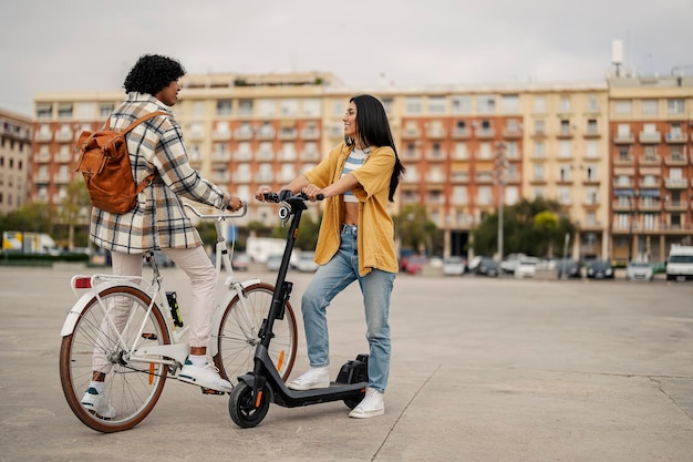 Tourists with eco ride at the city street