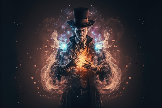 Foto tovenaar of illusionist toont magie