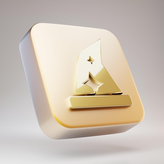 Tovenaarshoed pictogram. Gouden Tovenaarshoed symbool op mat gouden plaat. 3D-gerenderde sociale mediapictogram.