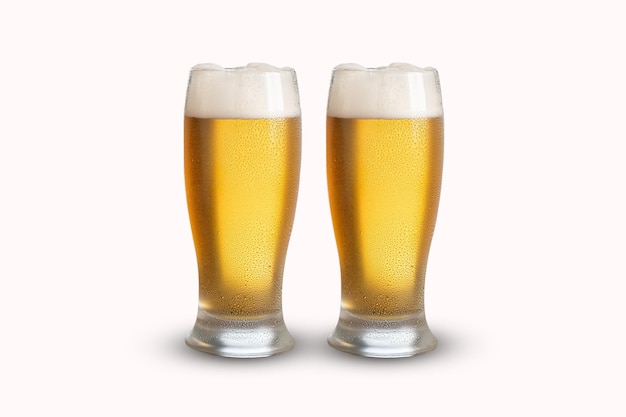 Tow glass of beer on white