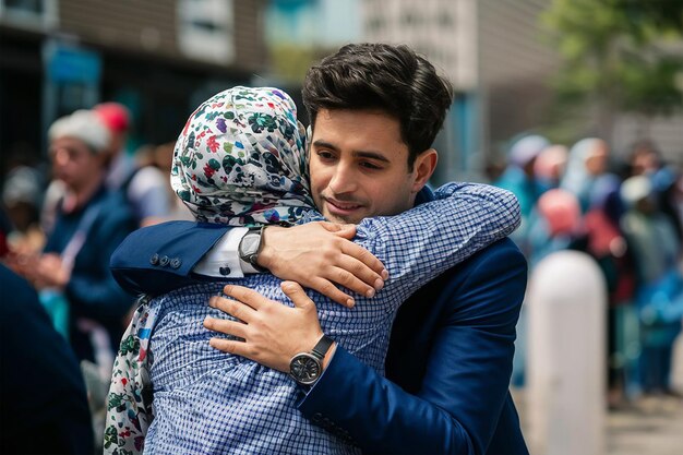 Photo tow muslim hug