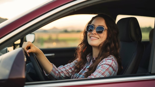 Toward adventure girl relaxing and enjoying road trip