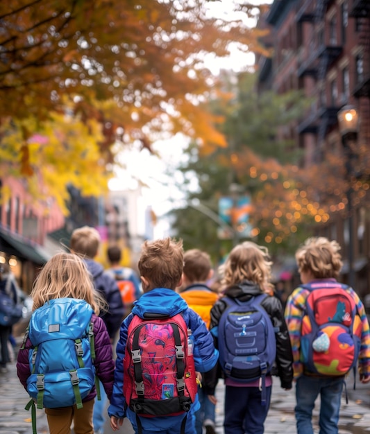 Toward School Childrens Joyful Morning March