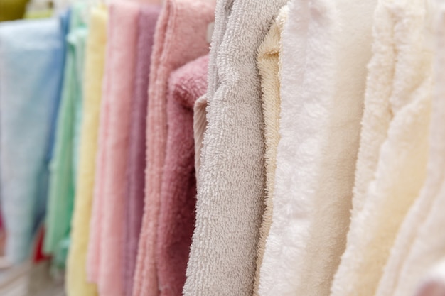 Towel on hanger and display case in store in shopping center