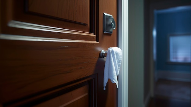 a towel is hanging on a door handle