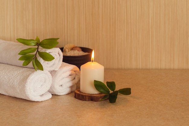 towel, leaf candle oil