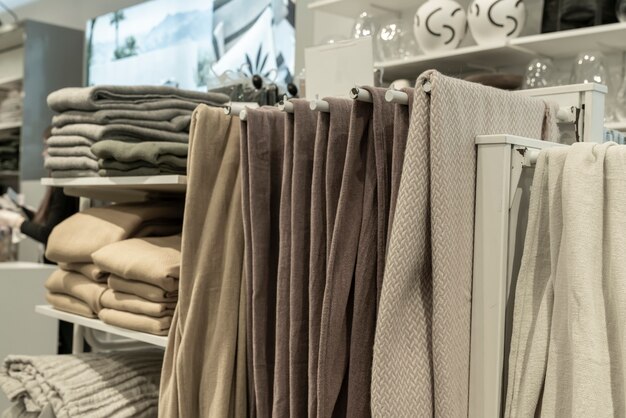 Towels, bedspreads, and shawls on a store