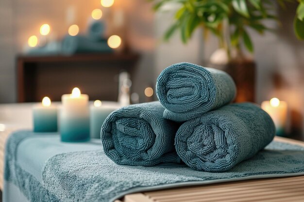 Photo towels on massage table in spa salon