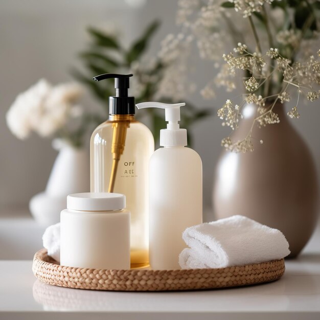 Photo towels in a minimalist bathroom