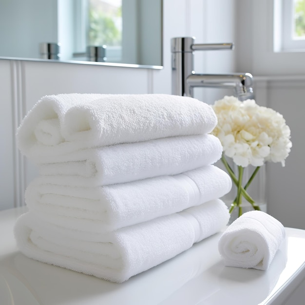 Photo towels in a minimalist bathroom