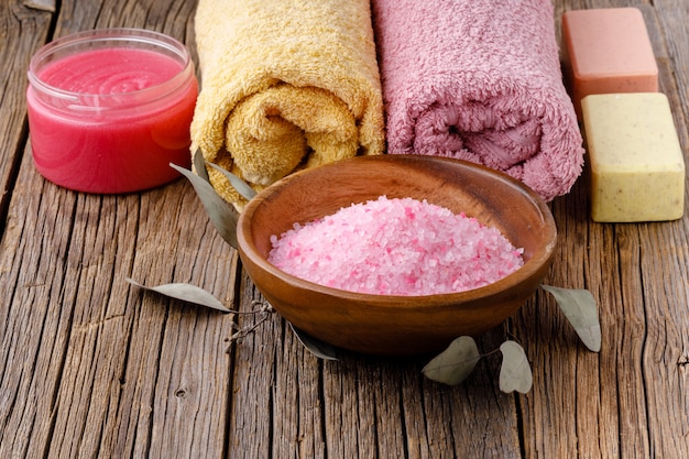 Photo towels and natural soap ready for bath