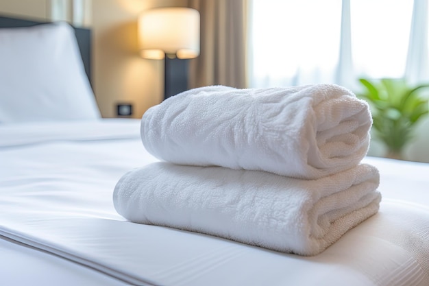 Towels placed on hotel bed