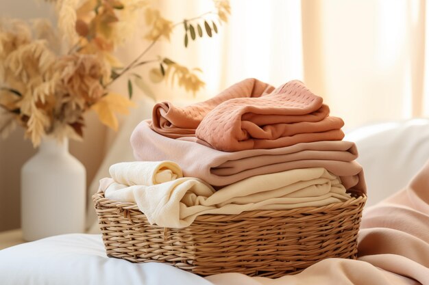 Towels in straw basket