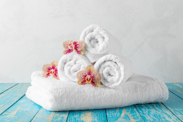 Towels with orchid flower