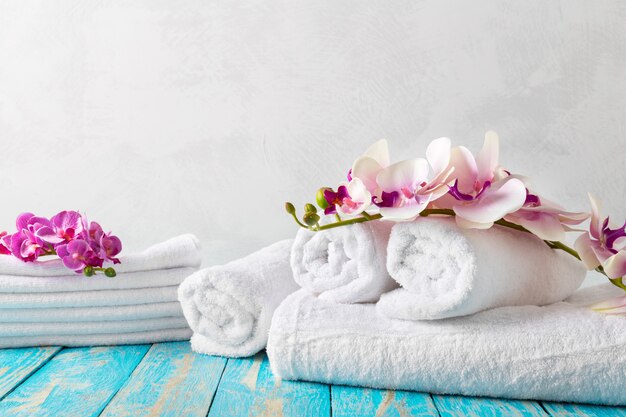 Towels with orchid flower