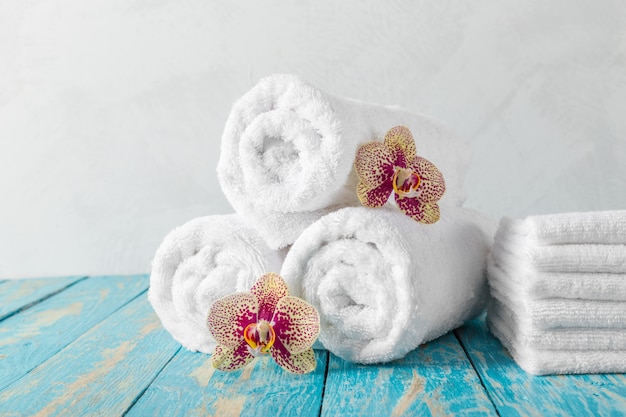 Towels with orchid flower