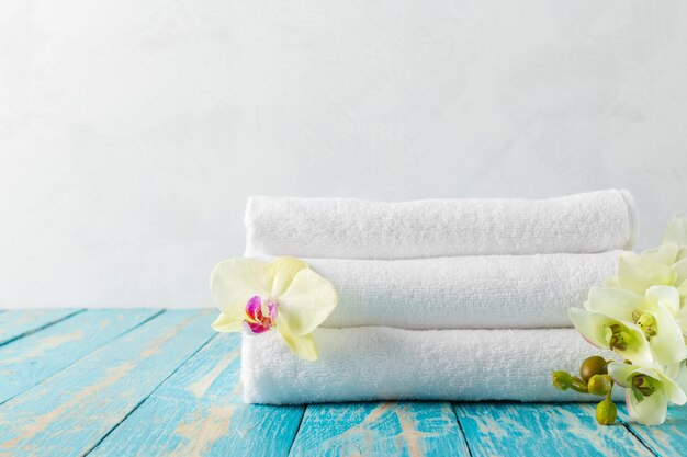 Towels with orchid flower